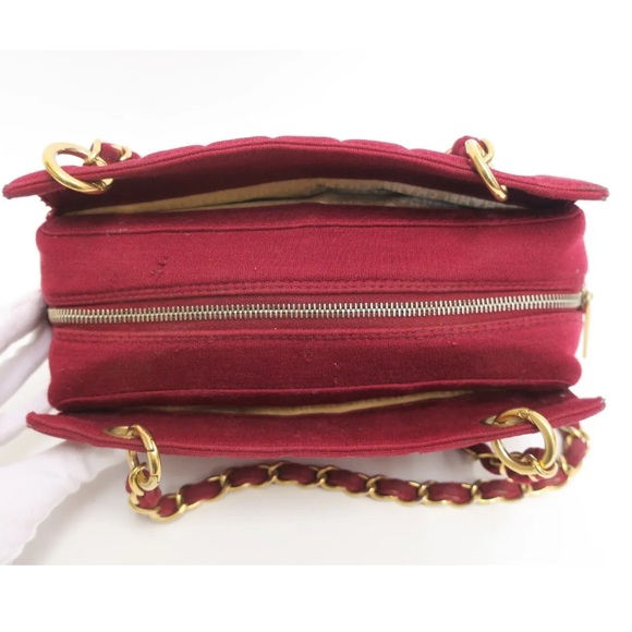 SOLD❤️ CHANEL Chocolate Bar CC Red Canvas Double Chain Shoulder Crossbody Bag - Picture 7 of 16